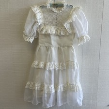 Vintage White Lace Organza Flower Girl Communion Dress Girls Size 7/8