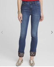 Chico's So Slimming Girlfriend Slim Ankle Jeans Blue Embellished Cuffs BLING
