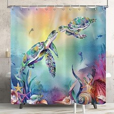 Sea Turtle Shower Curtain, Teal 72"W x 72"L Pack of 1 Colorful Sea Turtle