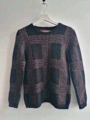 Laneus Mohair Wollmischung Pullover kariert schwarz rot Rundhals Damen Größe M Designer