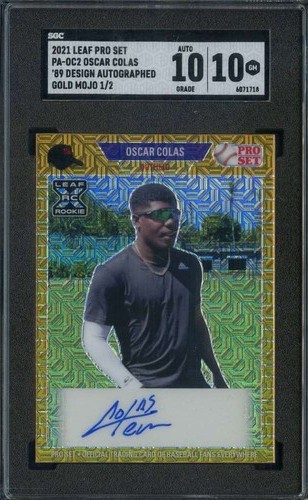 Oscar Colas (RC) 1/2 SGC 10 Auto 10 2021 Leaf Pro Set Gold Mojo 1989 Design