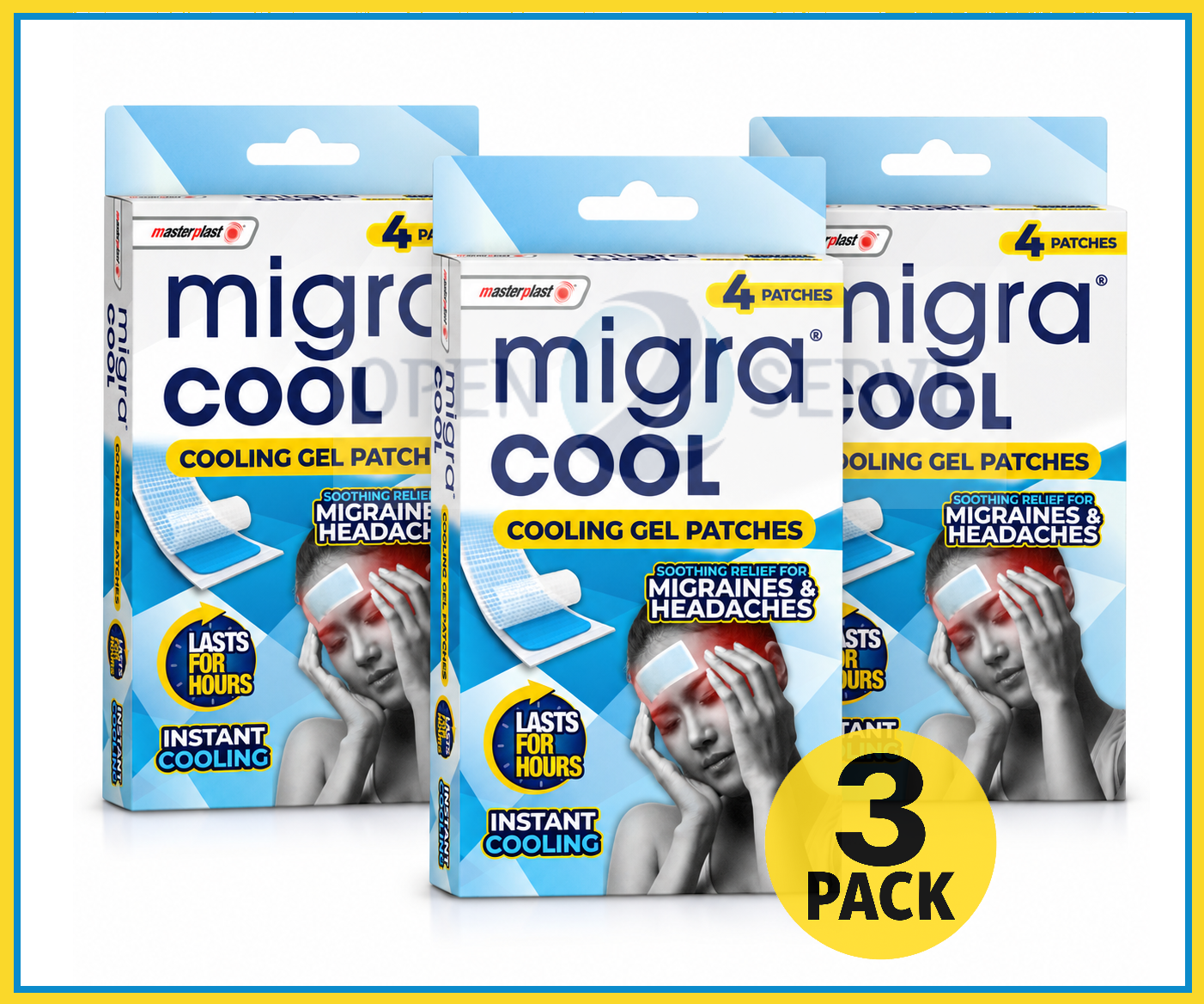 3x Masterplast Migra Cool Patches For Soothing Migraines & Headaches -4 Patches