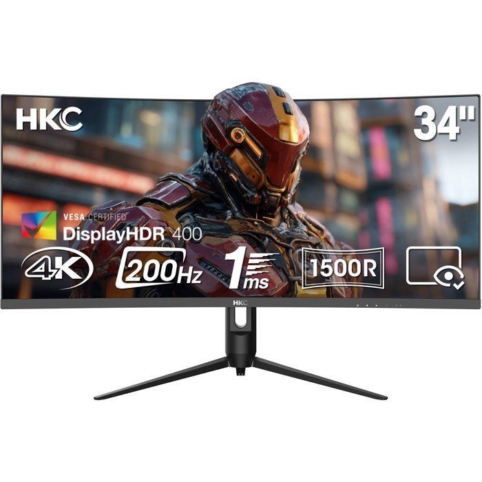 Écran PC incurvé gamer 34 pouces QHD 200Hz fluidité 1ms dalle VA avec ports HDMI et DisplayPort