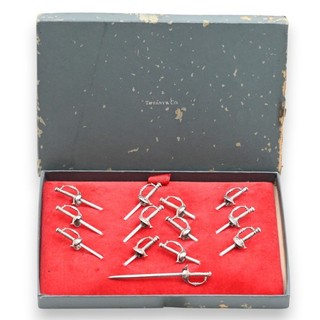 TIFFANY & CO 12 PIECE MINIATURE SWORD COCKTAIL PICK SET STERLING SILVER W/ BOX
