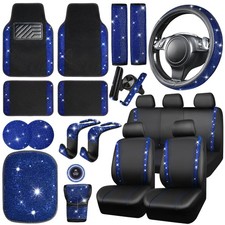 CAR PASS 23 PCS Bling Diamond Car Accessories Set for Women, Leather Seat Cov...