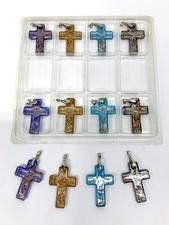 12 Artisian Murano Style Glass Cross Pendants 18K GP Bail - Lot of 12