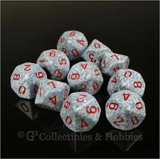 NEW 10 D10 AIR Elemental Speckled Sky Blue White w/ Red RPG D&D Game Dice Set