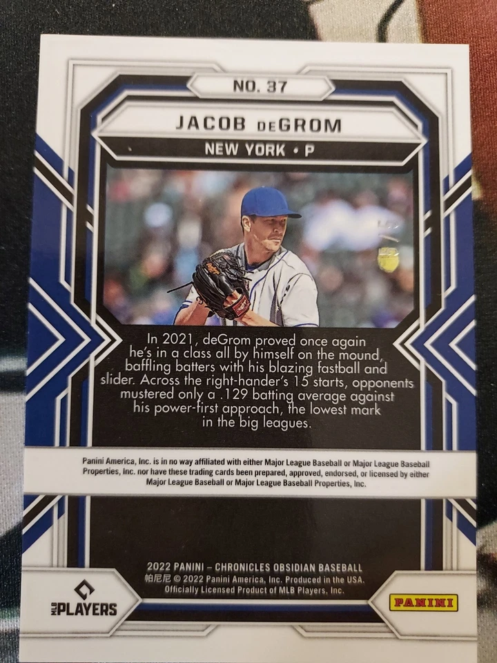 2022 Chronicles Obsidian Electric Etch Green #37 Jacob DeGrom 5/5! Texas Rangers - Image 2 of 2