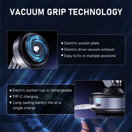 Vacuum Magnetic Car Phone Mount, 360 Adjustable Suction Cup Phone Mount, Foldabl - Photo 4 sur 7