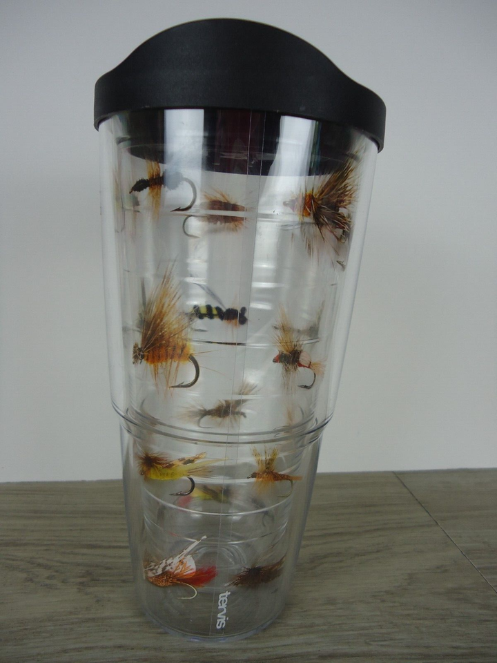 Fly Fishing Tied Flies Tervis Tumbler Tackle Outdoor Lake 24 oz To Go