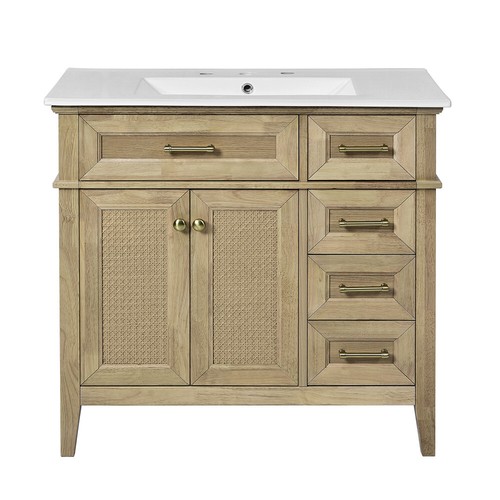 36" Bathroom Vanity w/ Sink, 3 Drawers, Freestanding Bath Vanity Storage Cabinet - Picture 4 of 13