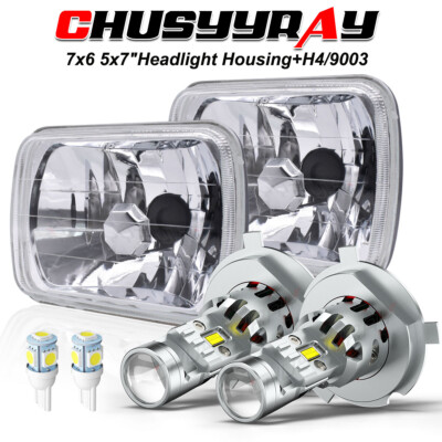 For Ford L9000 1981-1997 Pair 5X7'' 7x6'' H/L Square Headlight H4 Bulb White 6000K