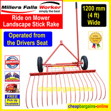 RIDE ON MOWER LANDSCAPE RAKE 1200mm 4FT WIDE TOW BEHIND MINI RAKE  Leaves Sticks