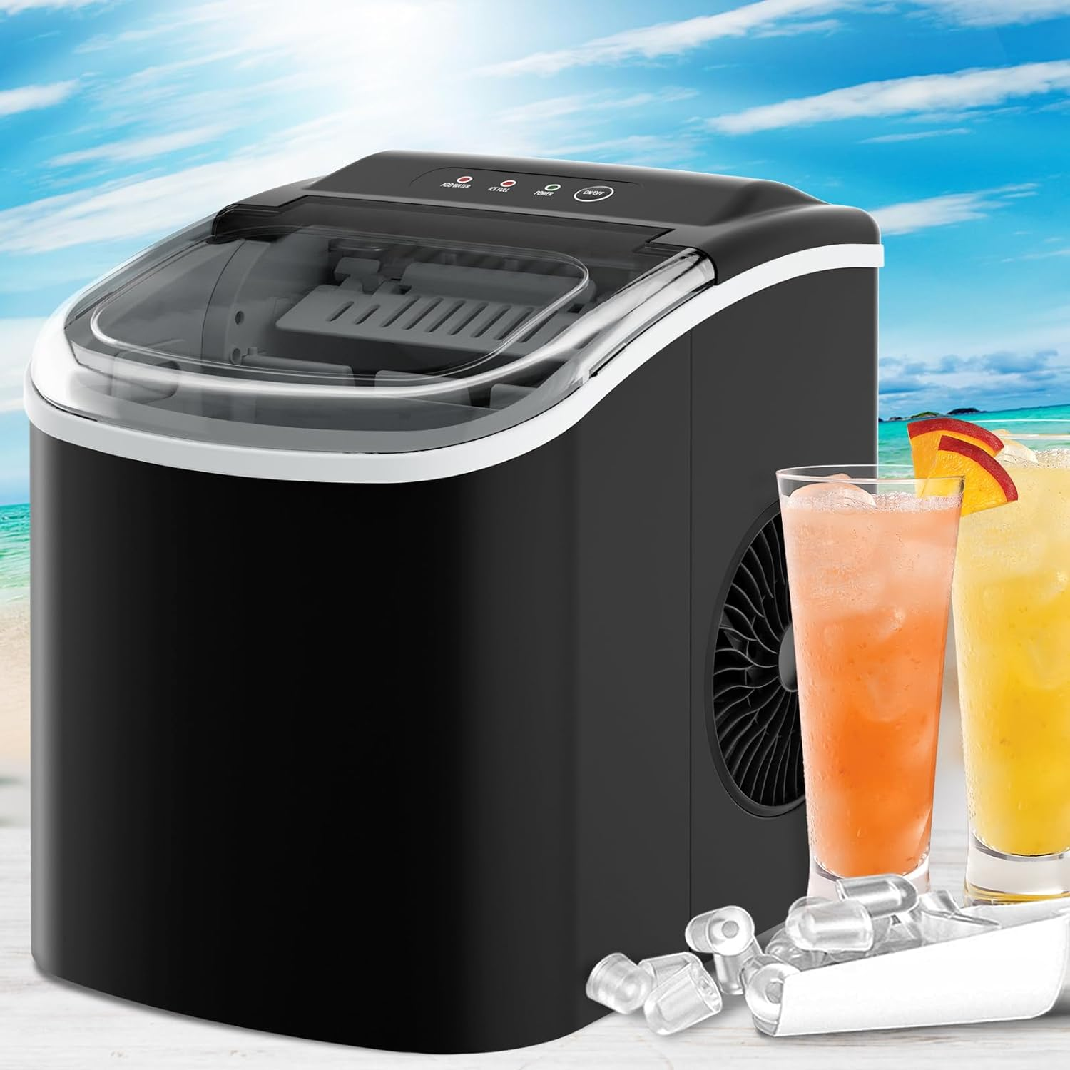 1.2L Ice Maker Machine Portable Ice Cube Maker Countertop Black
