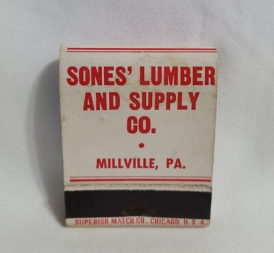 Vintage Sones Lumber Coal Mine Supply Co Matchbook Millville PA Advertising Full