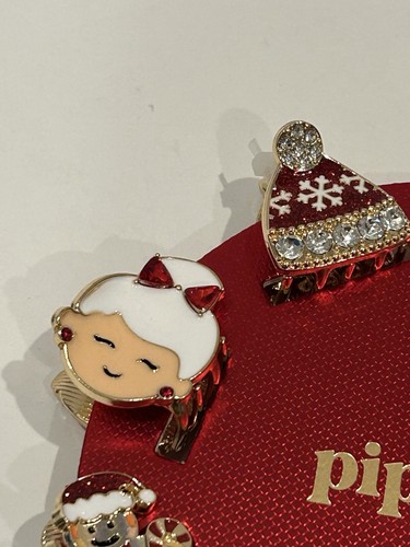 7pc Piper K Jeweled Rhinestone Santa Christmas Holiday Themed Hair Clips NEW! - Picture 10 of 11