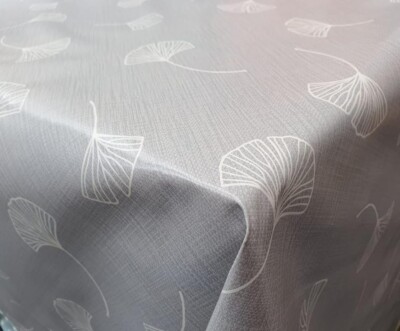 Schiefergrau Leinenoptik weiß Löwenzahnblätter PVC Kunststoff Vinyl Tischdecke Bezug