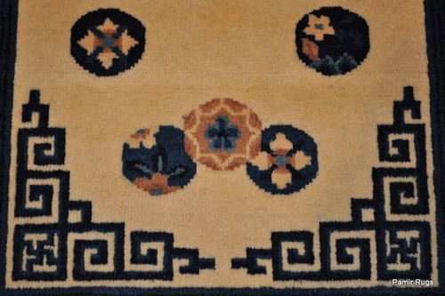ANTICO TAPPETO CINESE 2' 7" X 4'3" tappeto orientale cinese, fatto a mano, blu e beige - Foto 8 di 12