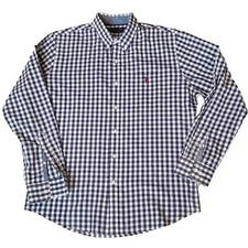 US Polo Assn Shirt Mens Large Blue & White Gingham Long Sleeve Pocket Logo
