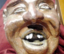 Reddog's Pottery, 'Gimme Just a Swaller' Face Jug, Raku Glaze, Kevin Haney, 9"