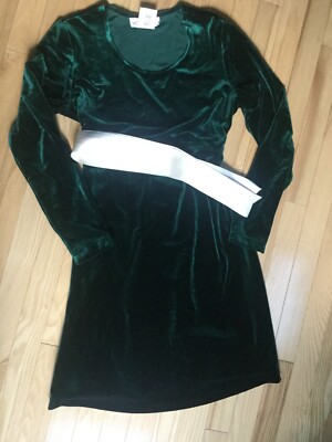 Motherhood Maternity Dark Green Velvet Dress Tie Back with Sash Belt Small  | eBay