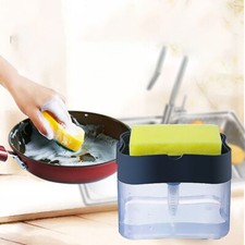 US 2 Pack 2-in-1 Liquid Soap Pump Press Dispenser Sponge Holder Rack w/ Sponge