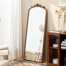 Gold Vintage Ornate Baroque Mirror 65"×22", Full Length Floor Mirror, Large Arch
