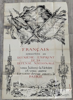 Affiche Originale Française 1916 "Emprunt De La Défense" - Format 100x60 Cm - Rétro