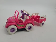 VTG Power Wheels Jeep & Trailer Kelly 1997 Hot Pink 90s Barbie Toy Small Beeps