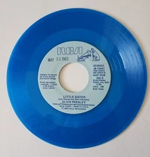 Elvis Blue Vinyl 45 - Little Sister - Paralyzed - JB13547 RCA Promo - Near Mint
