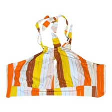 Gibson Latimer Halter Bikini Top Striped Metallic Accents Sleeveless XL NWT