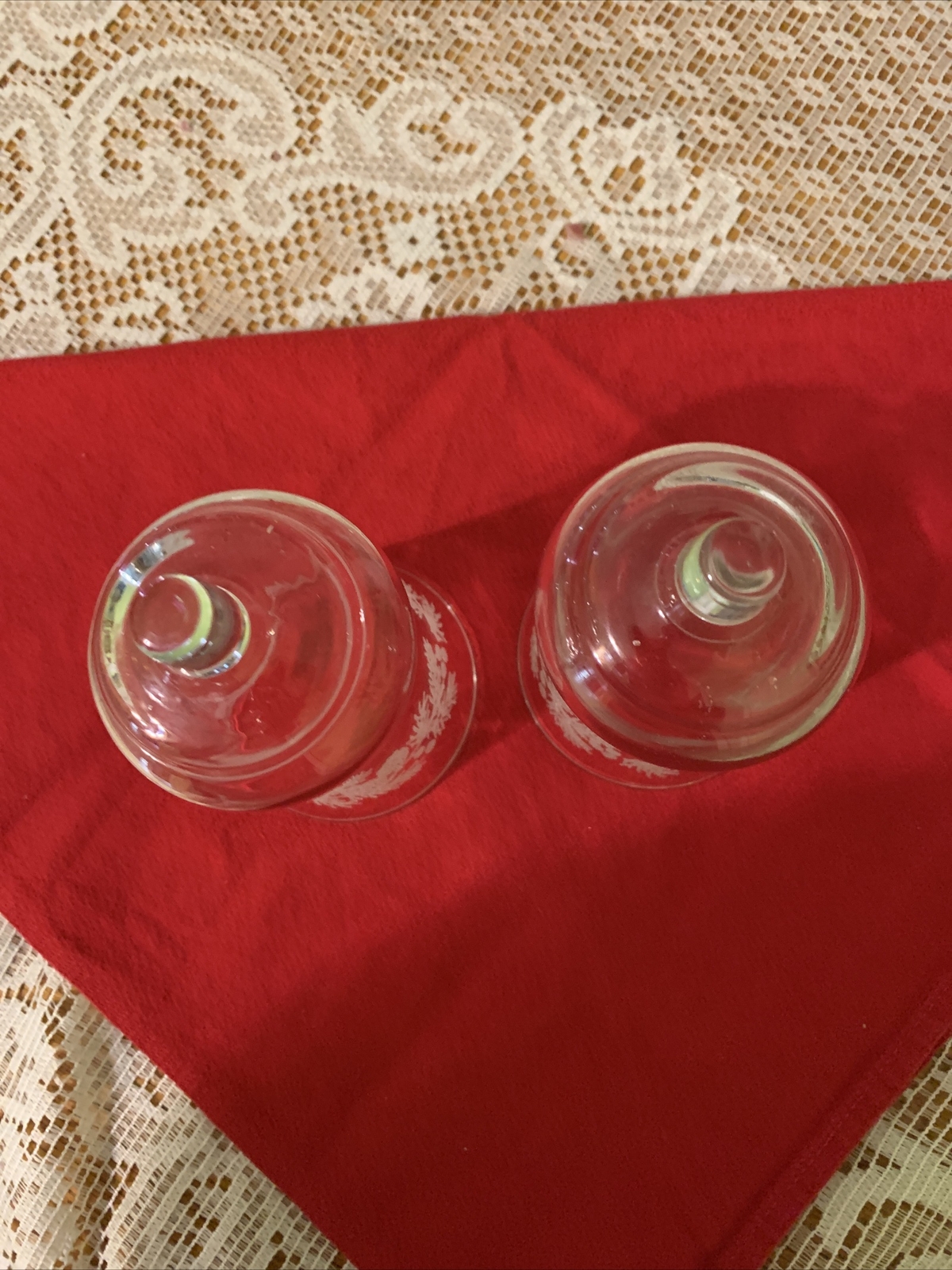 RARE Set of 2 Votive Cups Vintage Home Interior Clear /w Pine Cones