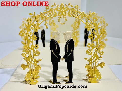 Origami Pop Cards Male Couple Wedding 3D Pop Up Greeting Card Blank Fun 12x17cm - Picture 7 of 12