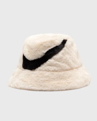 Nike Apex Faux Fur Swoosh Bucket Hat Guava Ice Black Beige Size M
