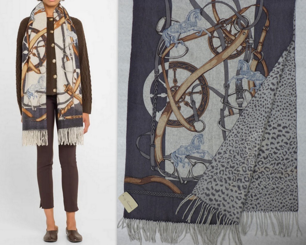NWT LA FLORENTINA 26 x 78 Equestrian/Animal-Print Cashmere/Wool
