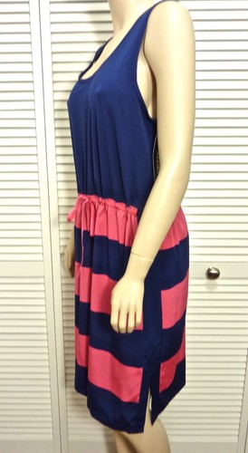 NWT $295 DKNY Donna Karan New York X-LARGE Dress Navy/Rose Cotton Top/Silk Skirt - Picture 8 of 10
