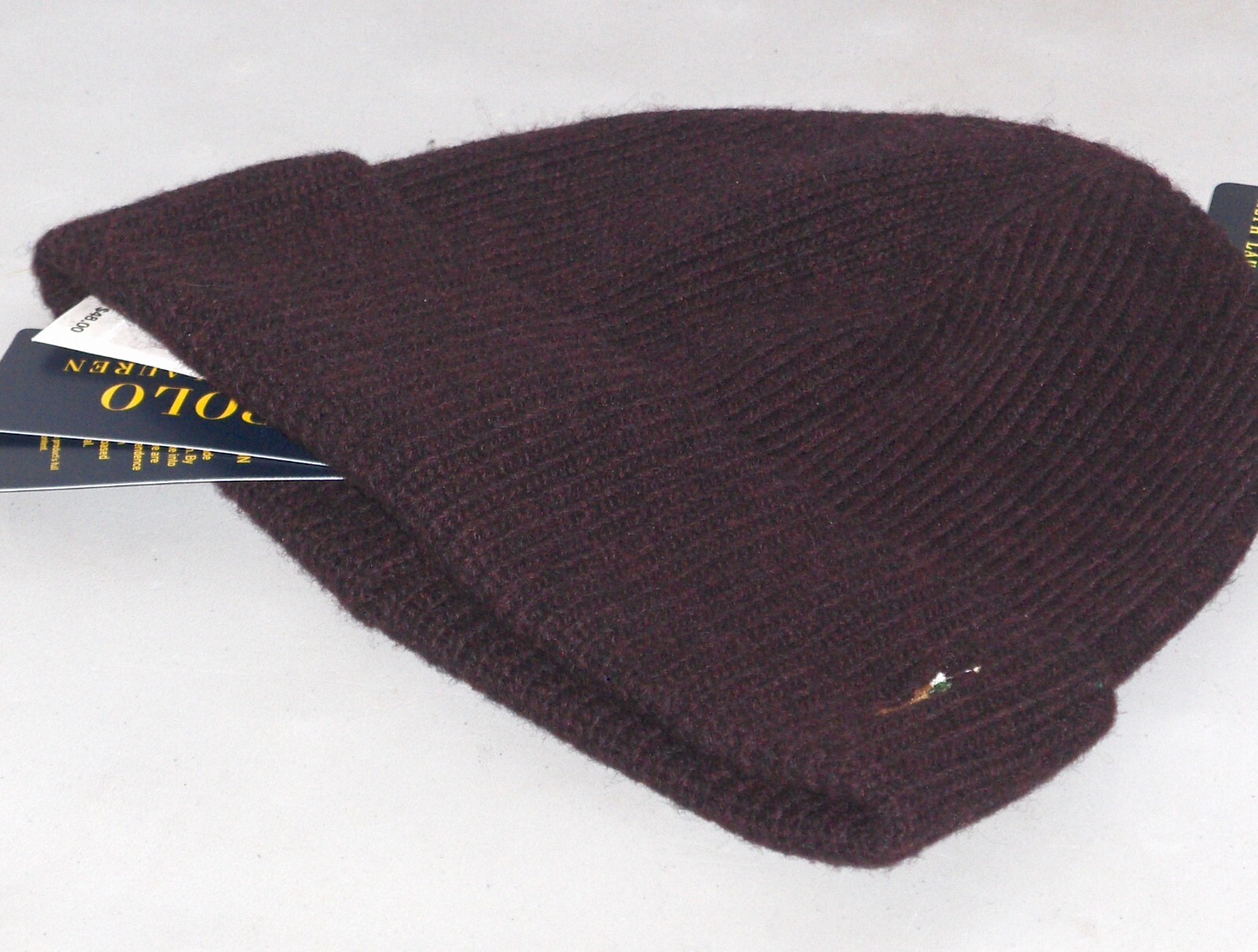 Cappello uomo POLO RALPH LAUREN lana costine maglia pony beanie berretto sci HEATHER WINE nuovo con etichette
