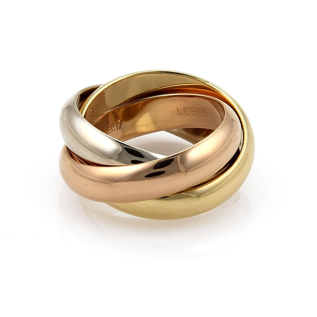Cartier Trinity 18k Tricolor Gold 4.5mm Rolling Band Ring Size EU