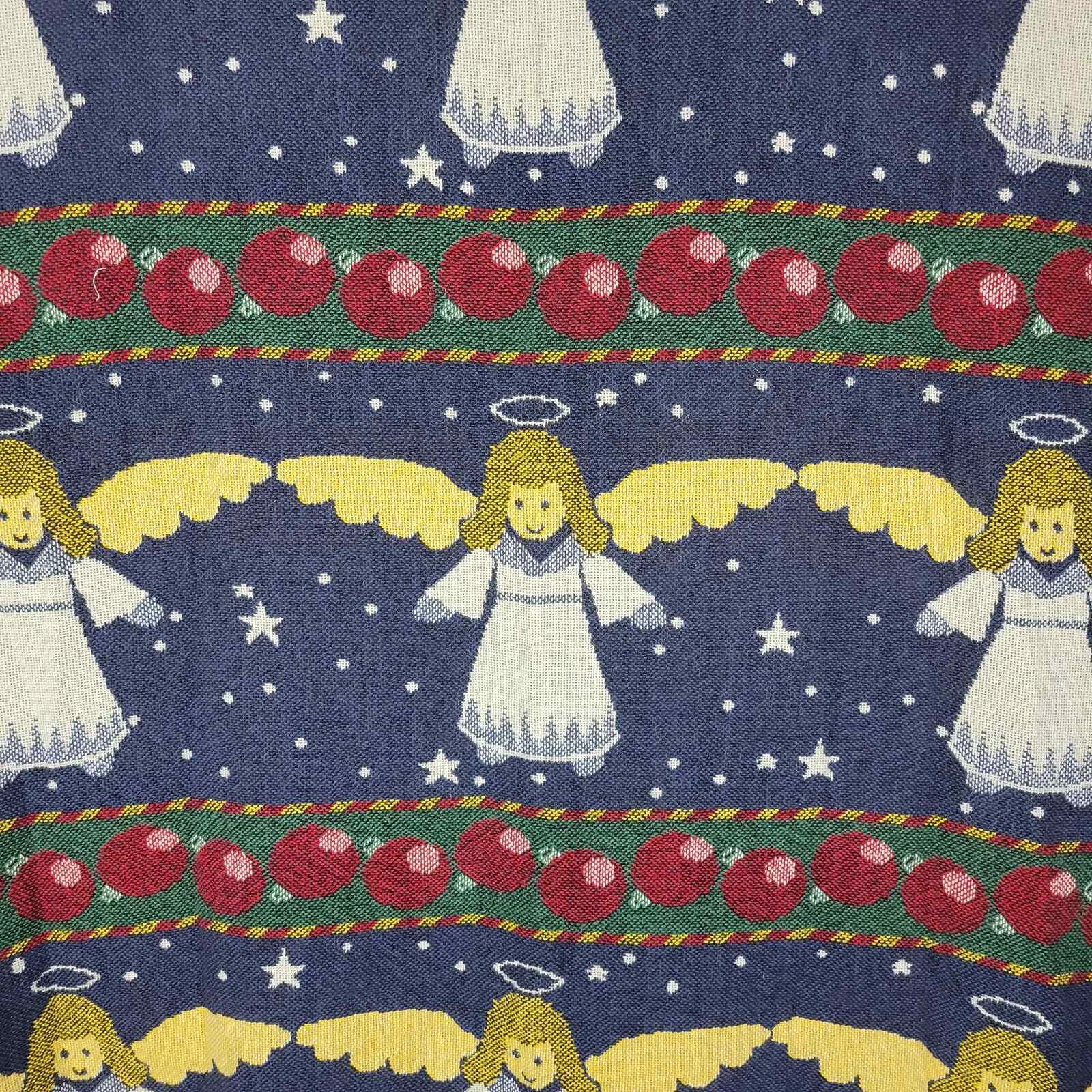 Vintage Crown Crafts Christmas Angel Woven Throw 62 x 50 Fringe Afghan Cotton
