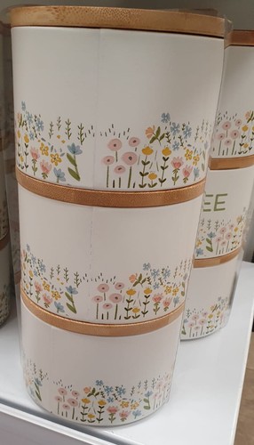 New Floral Summer Design Tea, Coffee and Sugar Printed Metal Stacking Canisters - Picture 3 of 3
