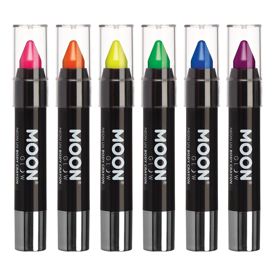 MOON GLOW Mondleuchten - Neon UV Gesichtsfarbe Stick Körperfarbe Bleistift - intensives 6er Set
