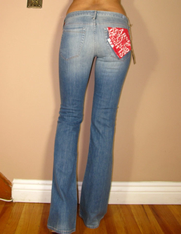 Pantalones de mezclilla de tiro bajo vintage cosidos Ali Y2K de $195 Dudley Light 24 25 26 Foto 4 de 4