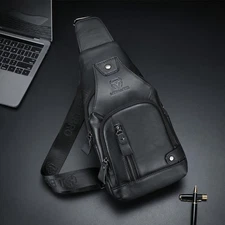Mens Sling Backpack Chest bag Crossbody Bag Shoulder Bag 100% Genuine Leather UU