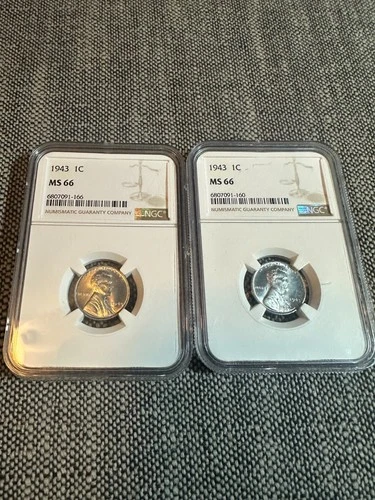 1943 P D S 1C Lincoln Steel Wheat Cent NGC MS 66 TWO Coin Lot