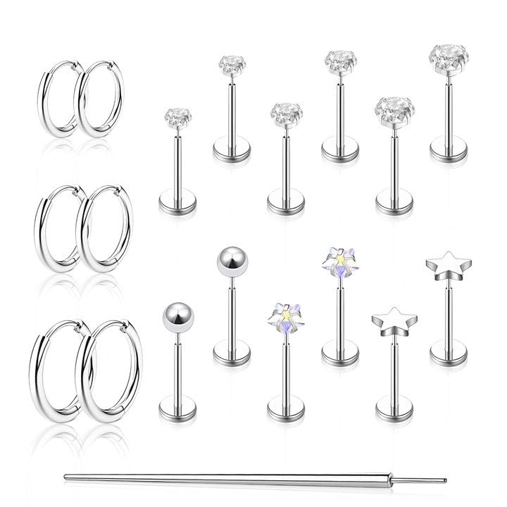 Sliver 20G FlatBack Cartilage Stud Earrings for Women & Men  -image