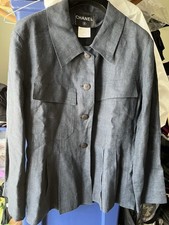 CHANEL RUNWAY 4CHANEL PARIS BUTTON GORGEOUS INDIGO NAVY LINEN SUMMER/FALL JACKET