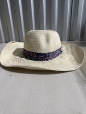 Floppy Sun Hat Women  s White Wide Brim With Purple Ribboning