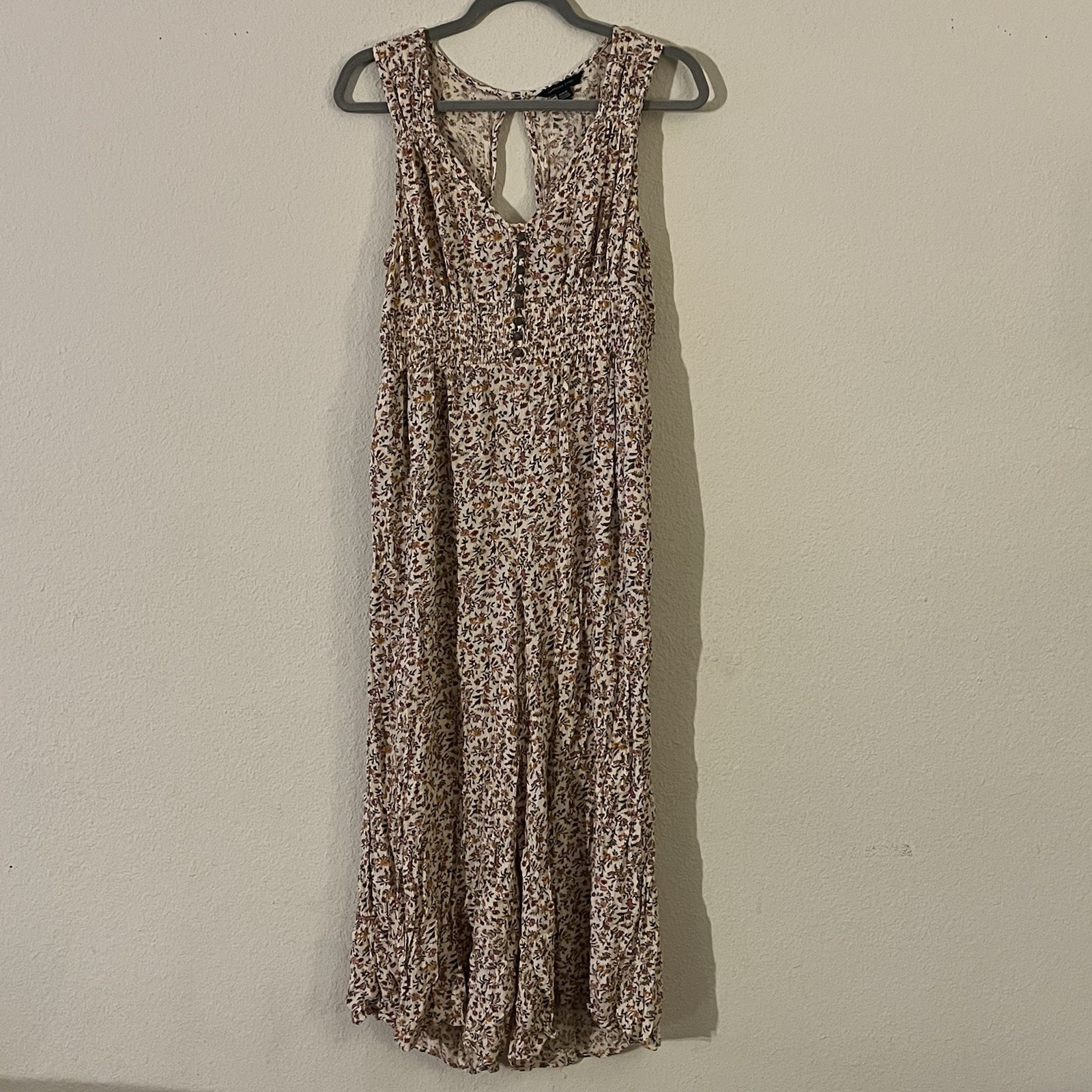 American Eagle Smocked Button Front Jumpsuit Flor… - image 1