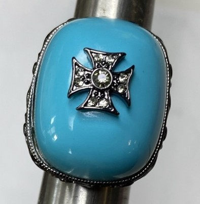 Loree Rodkin Love&Rock HSN Blue Enamel Maltese Cross Swarovski Crystal Ring 6