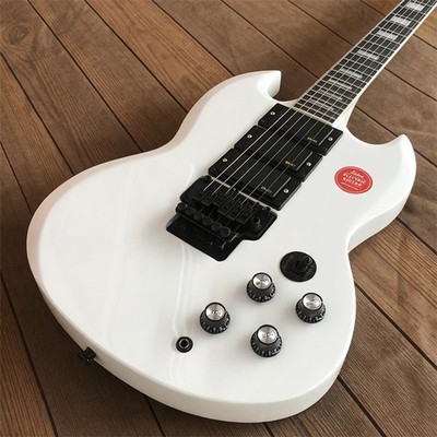 White Electric Guitar Custom SG H-H-H Pickups Bone Nut Fixed Bridge Solid Body